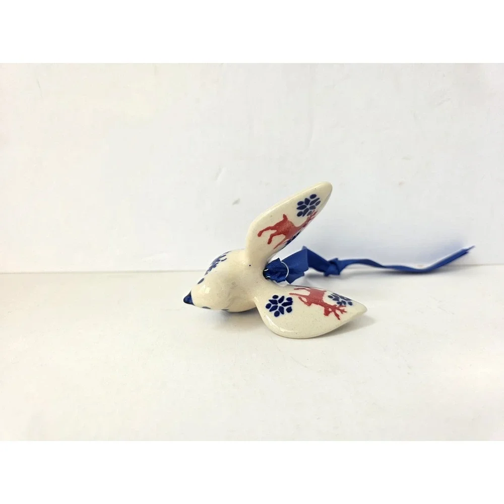 Artisan Boleslawiec Polish Pottery Handpainted Dove Bird Ornament Christmas